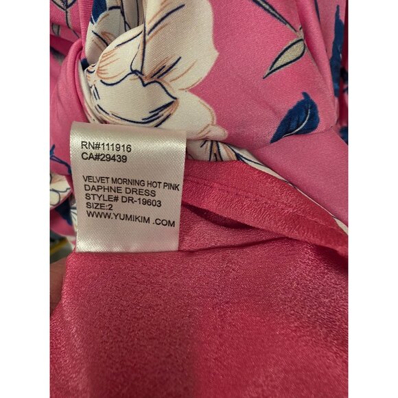Yumi Kim Velvet Morning Hot Pink Daphne Dress Size 2 Floral Silk Long Sleeve - Picture 5 of 8